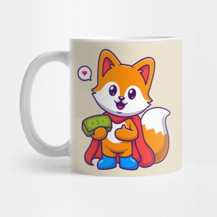 Cute Fox Super Hero Holding Money Cartoon Mug